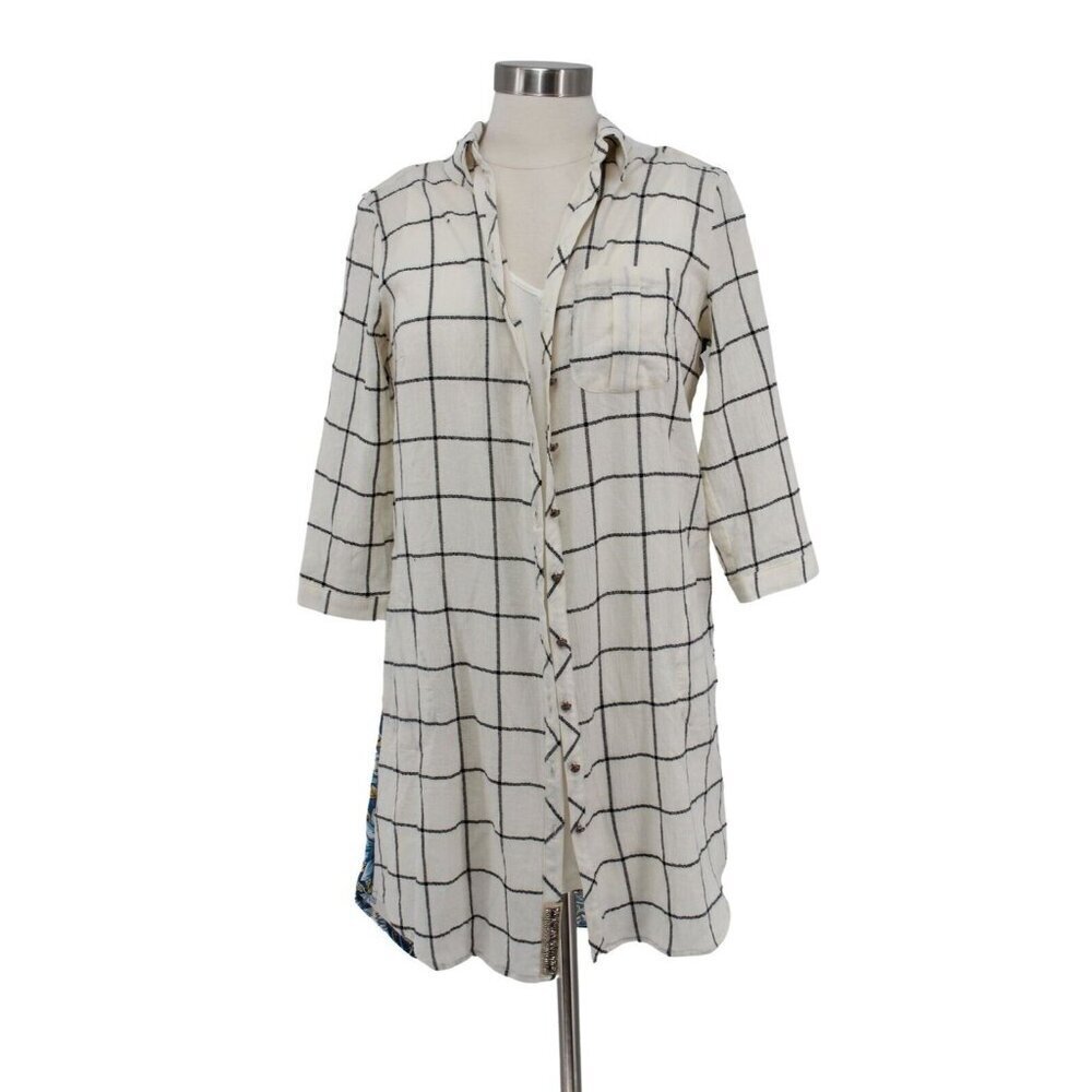NWT Soft Surroundings Gardenside Windowpane Beige Chiffon Floral Tunic Size PS